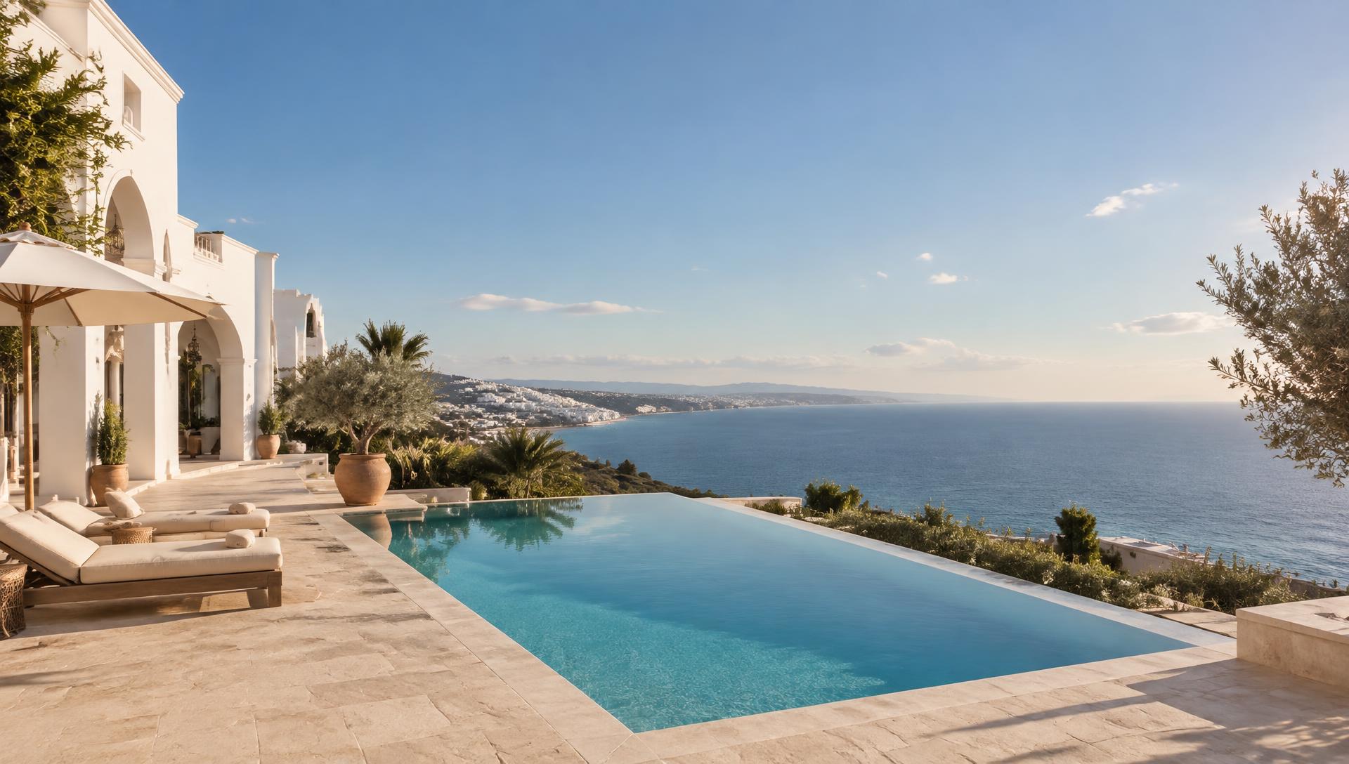 Zwembad met panoramisch zeezicht in Tanger